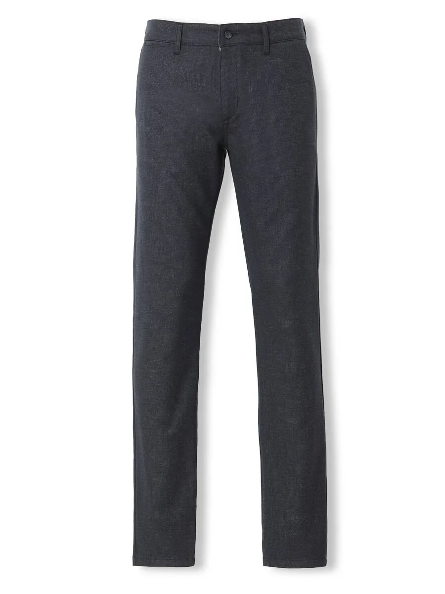 Navy Blue Weaving Slim Fit Smart Casual Trousers - 5