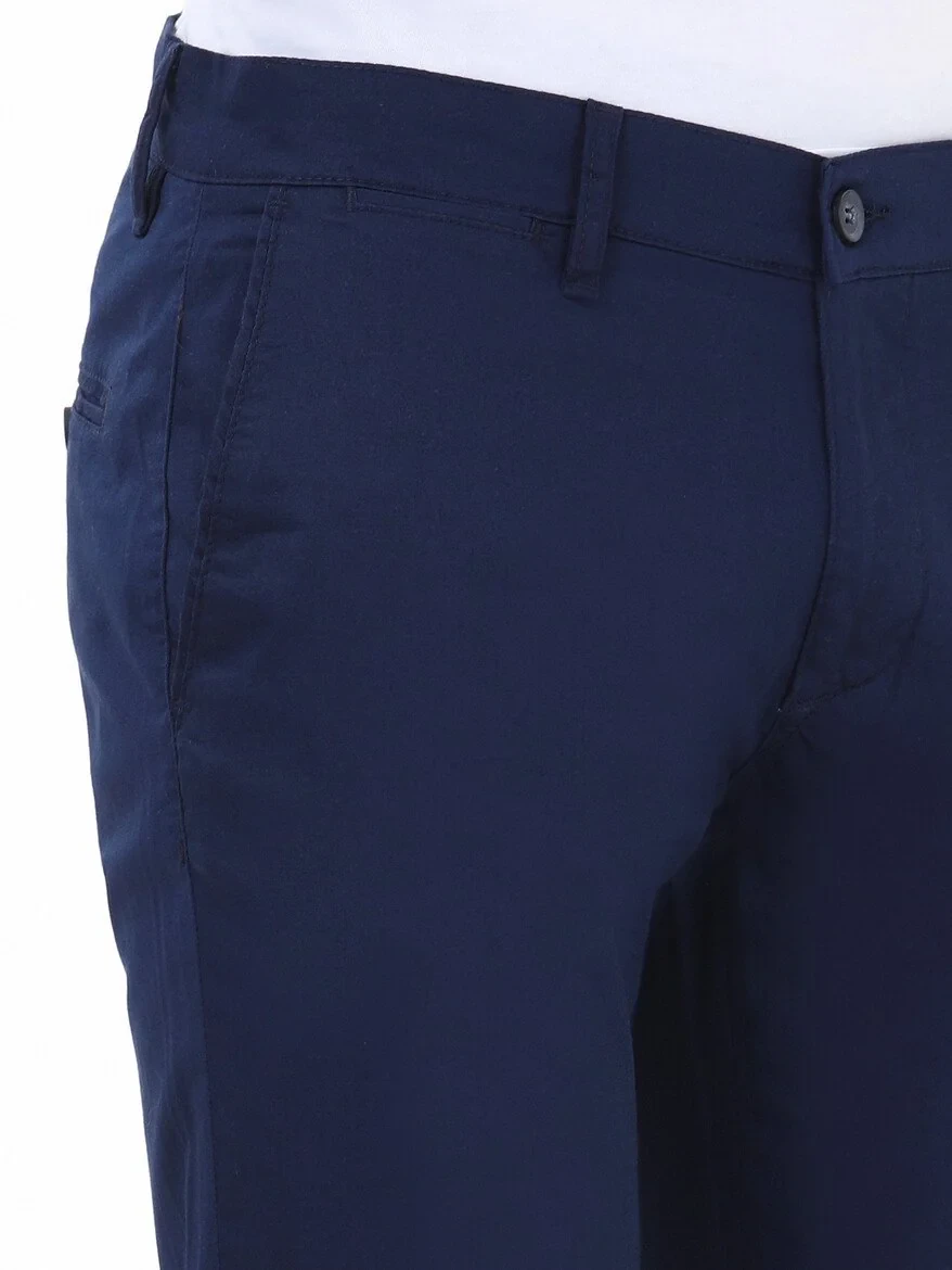 Night Blue Weaving Slim Fit Casual Cotton Blended Trousers - 3