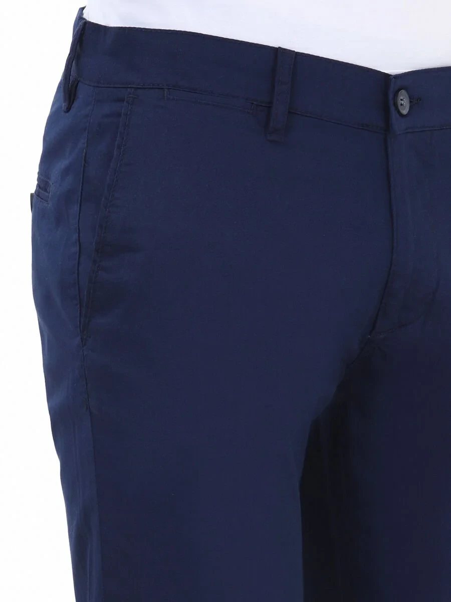 Night Blue Weaving Slim Fit Casual Cotton Blended Trousers - 3