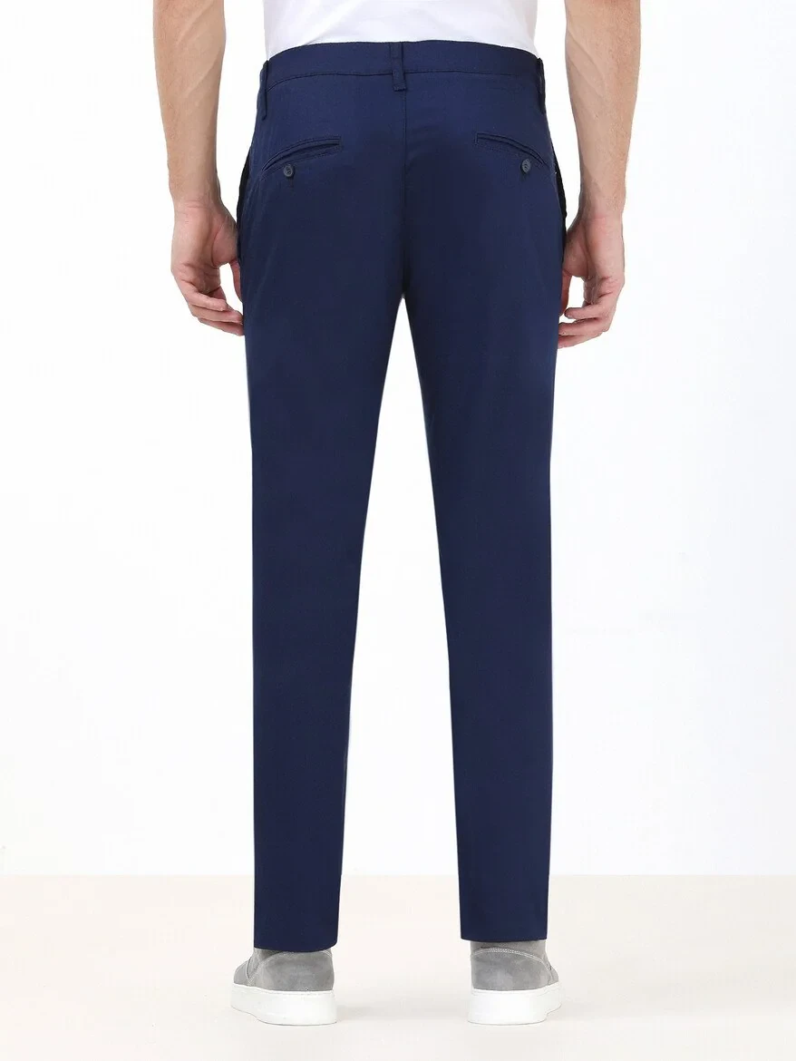 Night Blue Weaving Slim Fit Casual Cotton Blended Trousers - 4
