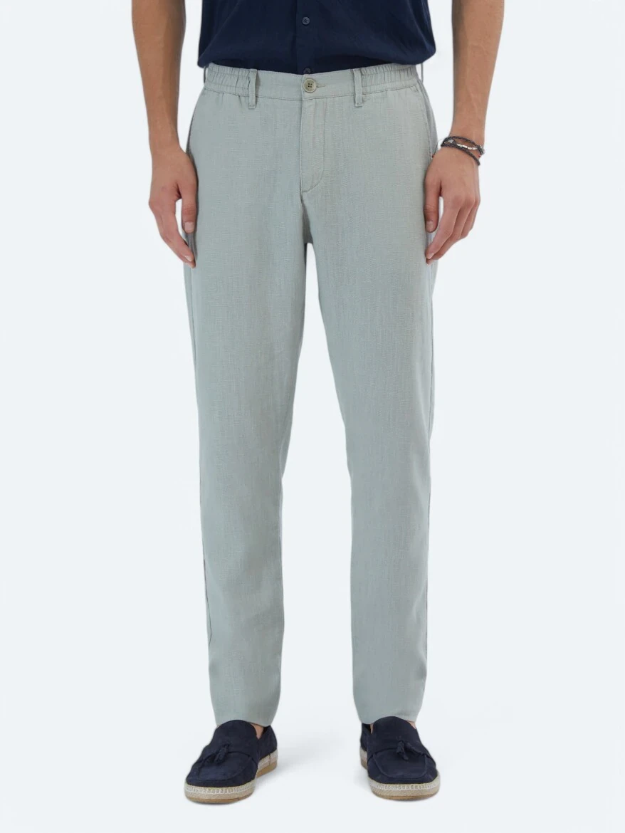 Nil Yeşili Dokuma Casual Pamuk Karışımlı Pantolon - 2