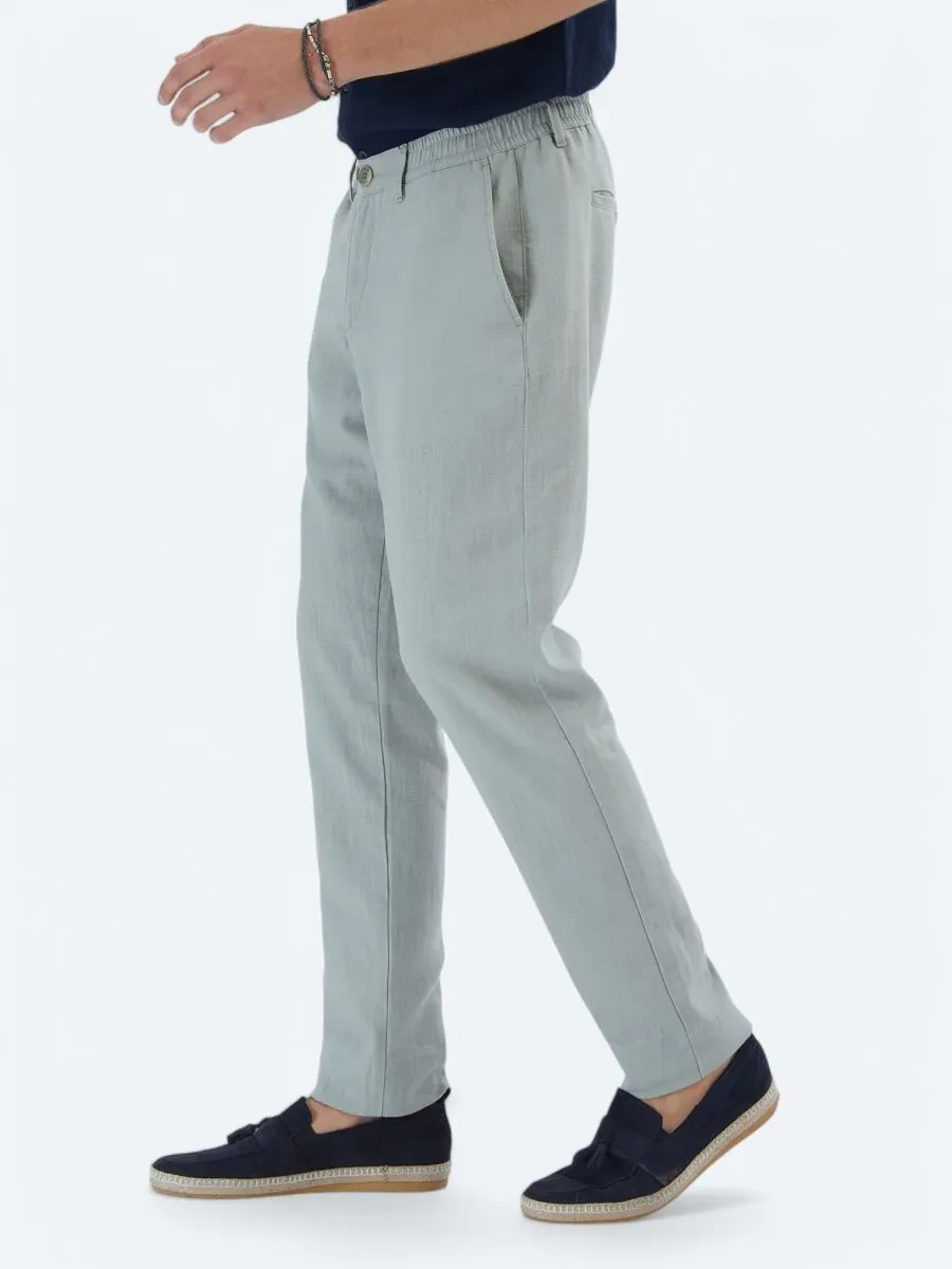 Nil Yeşili Dokuma Casual Pamuk Karışımlı Pantolon - 3