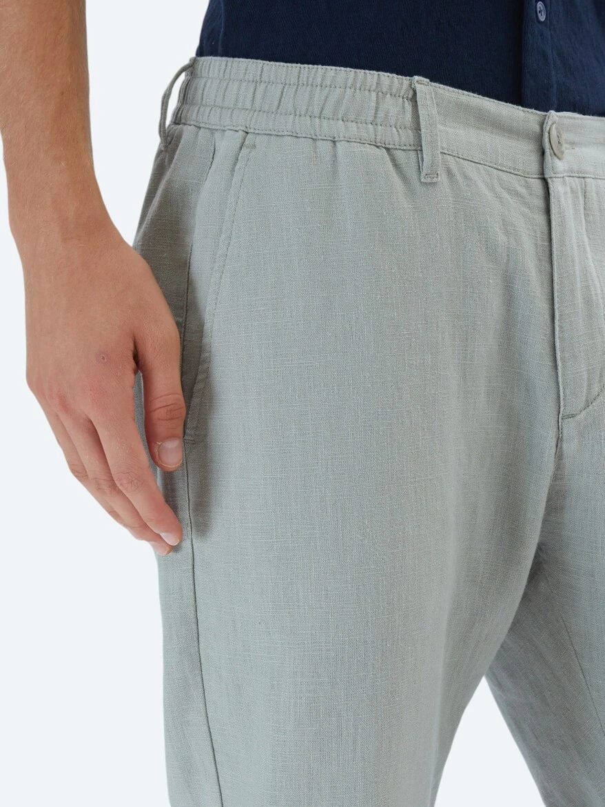 Nil Yeşili Dokuma Casual Pamuk Karışımlı Pantolon - 4