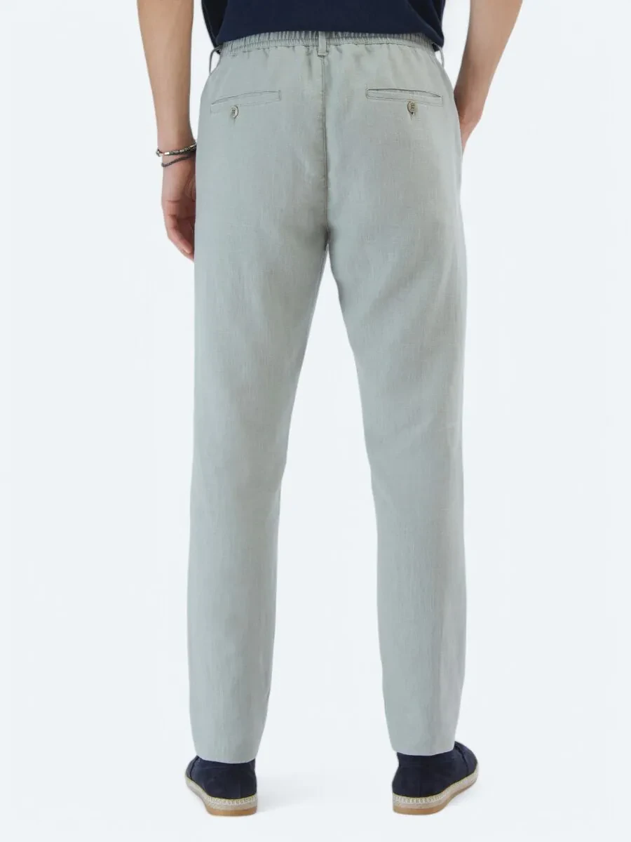 Nil Yeşili Dokuma Casual Pamuk Karışımlı Pantolon - 5