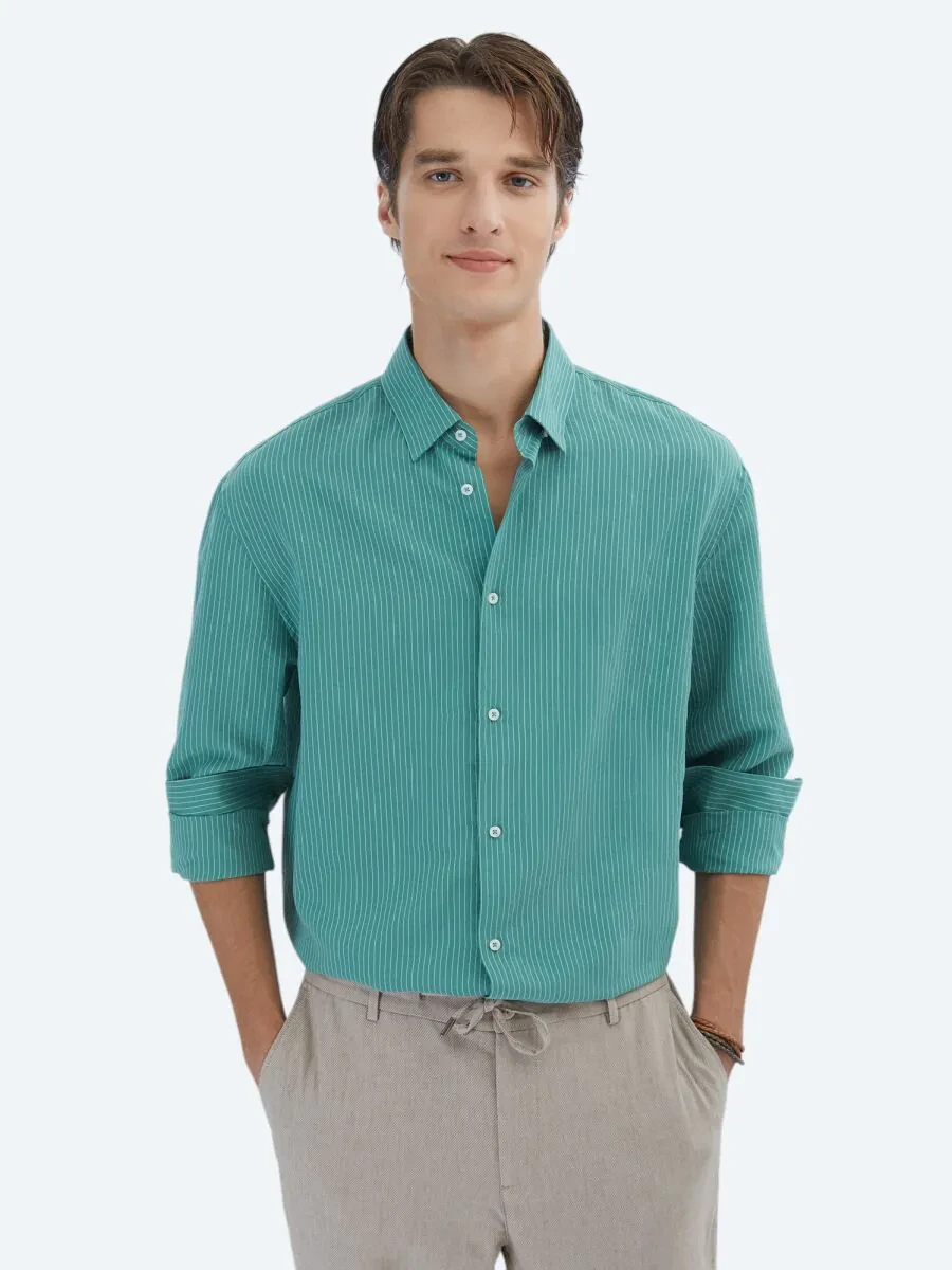 Nil Yeşili Oversize Fit Dokuma Casual Gömlek - 3