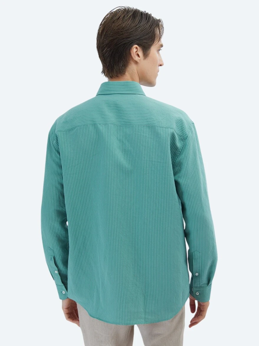 Nil Yeşili Oversize Fit Dokuma Casual Gömlek - 7