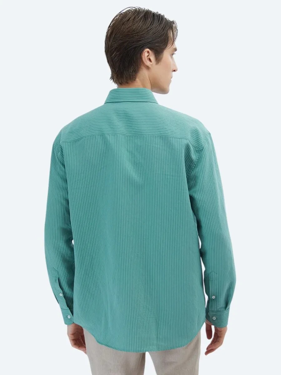 Nil Yeşili Oversize Fit Dokuma Casual Gömlek - 7