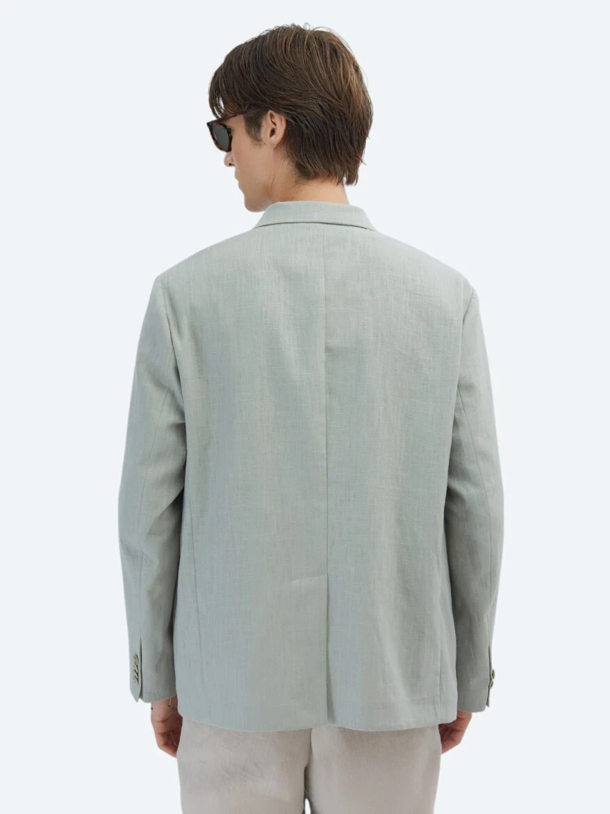 Nile Green Plain Comfort Fit Cotton Blended Jacket - 7
