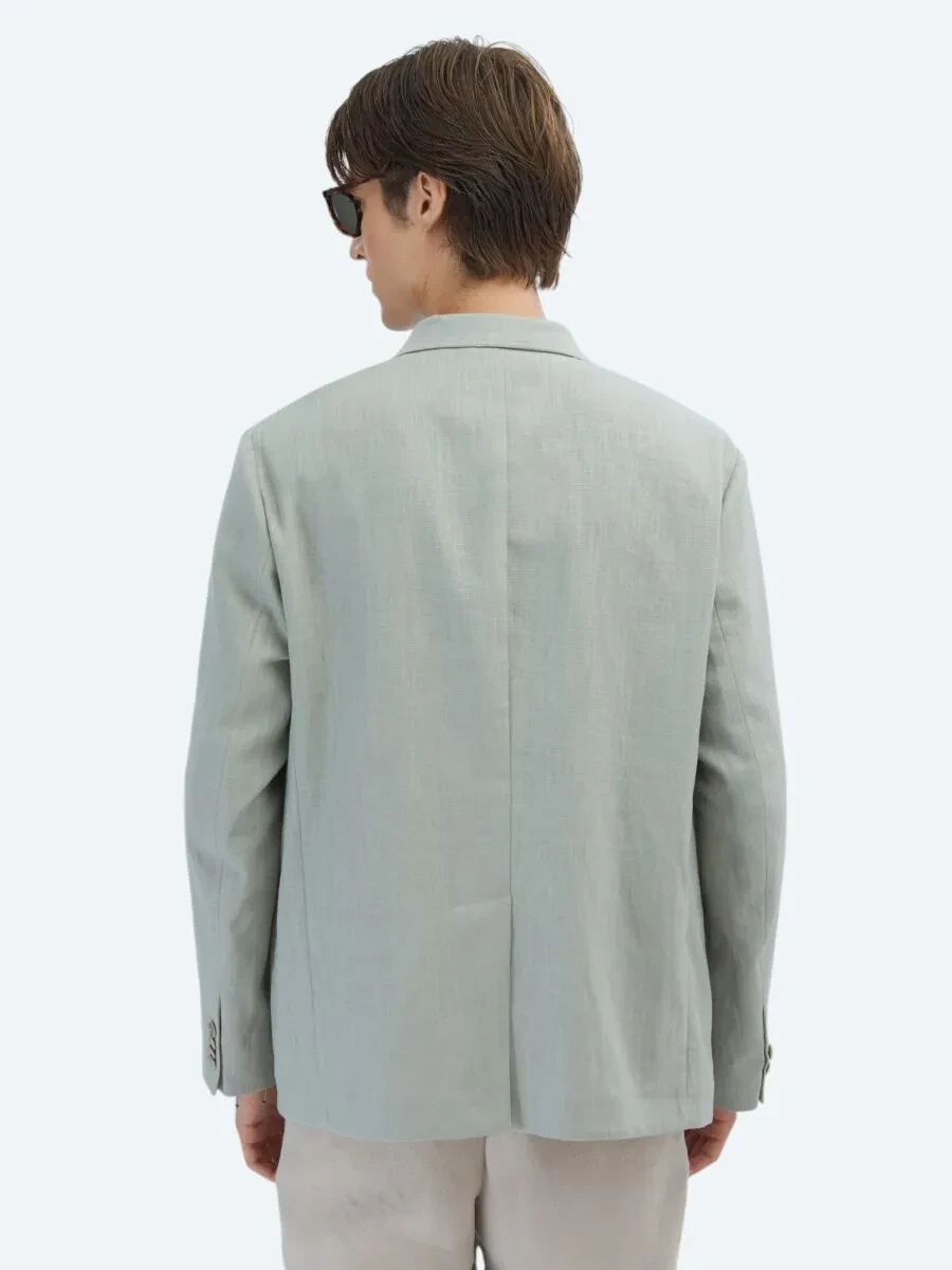 Nile Green Plain Comfort Fit Cotton Blended Jacket - 7