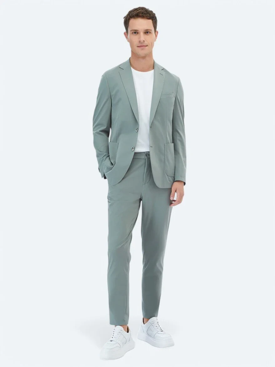 Nile Green Plain Modern Fit Suit - 2
