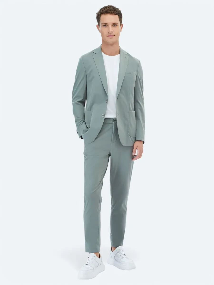 Nile Green Plain Modern Fit Suit - 2