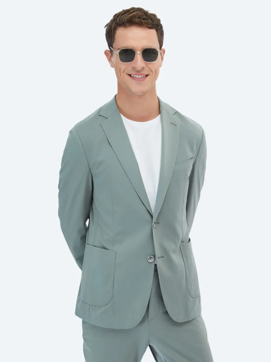 Nile Green Plain Modern Fit Suit - 3