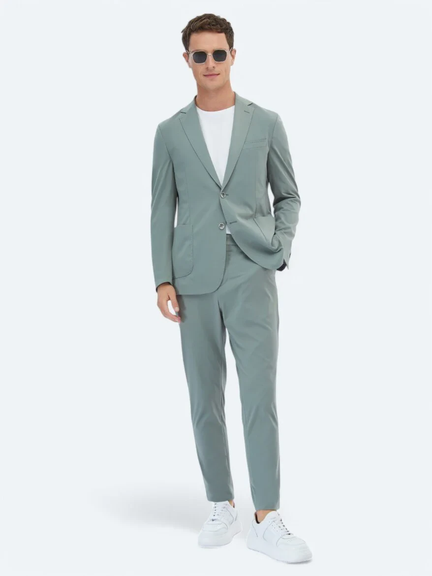 Nile Green Plain Modern Fit Suit - 4