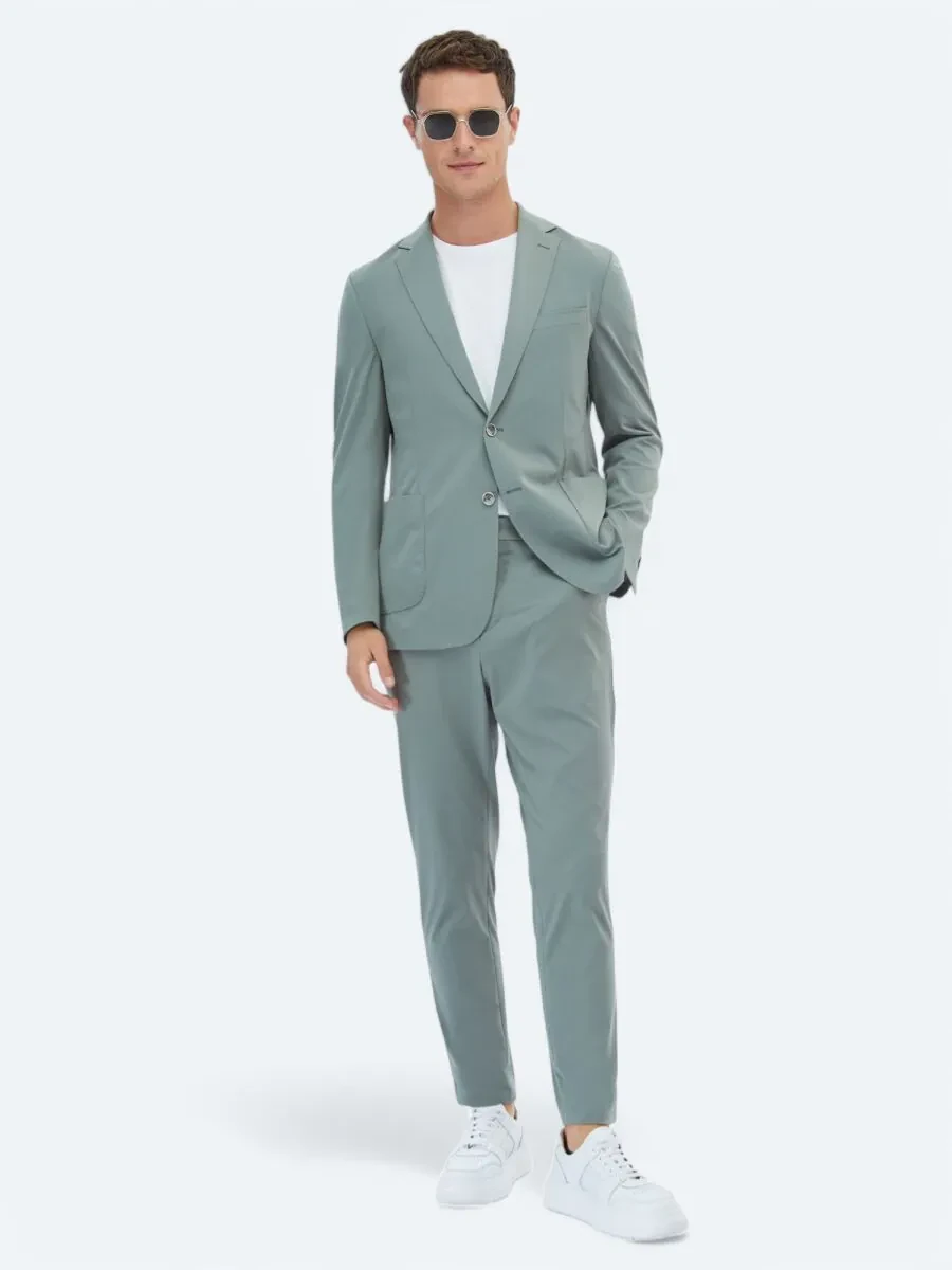 Nile Green Plain Modern Fit Suit - 4