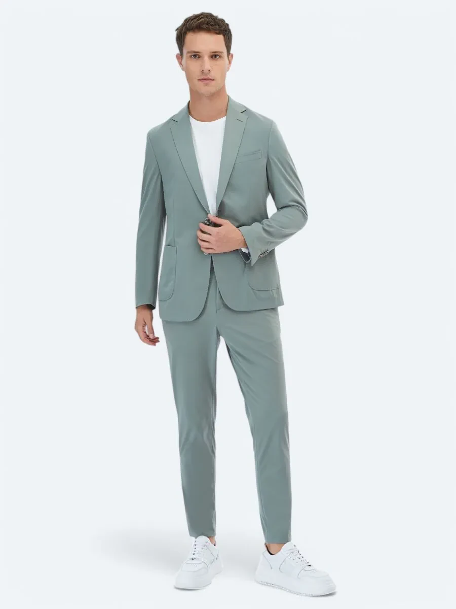 Nile Green Plain Modern Fit Suit - 7