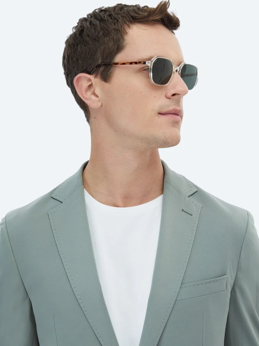 Nile Green Plain Modern Fit Suit - 8