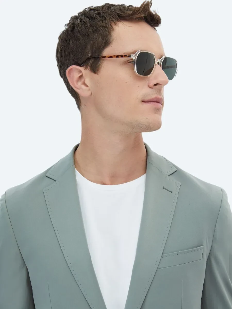 Nile Green Plain Modern Fit Suit - 8