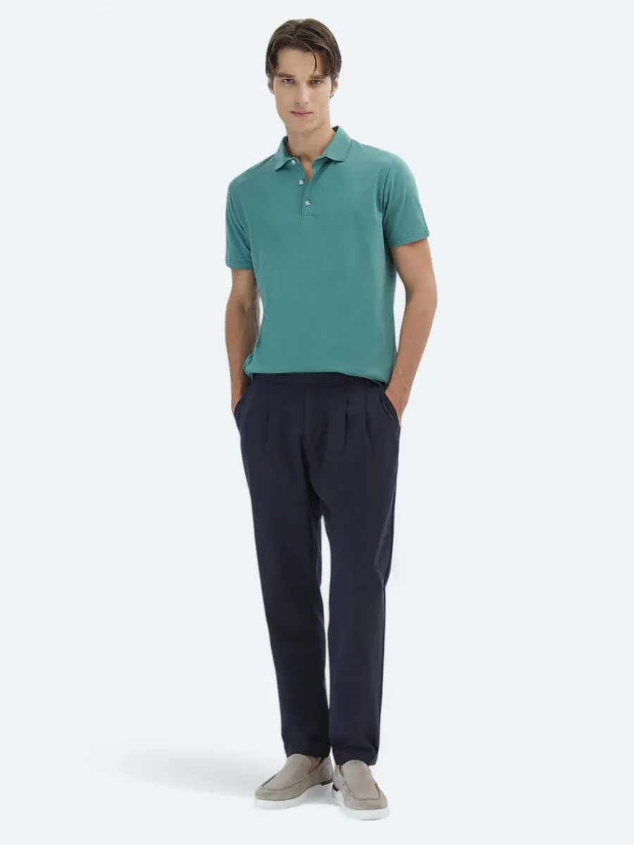 Nile Green Plain Polo Neck 100% Cotton T-Shirt - 2