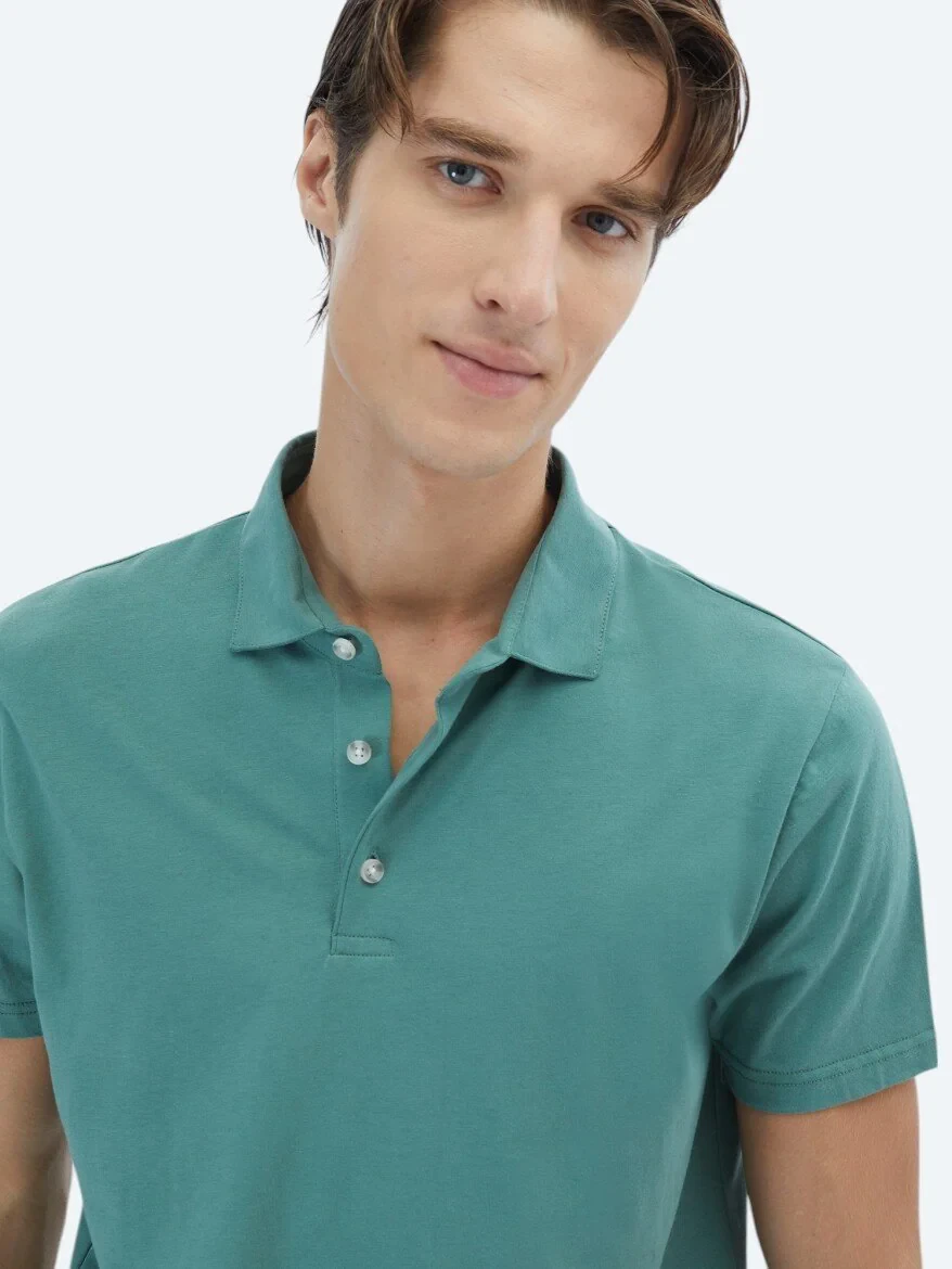 Nile Green Plain Polo Neck 100% Cotton T-Shirt 