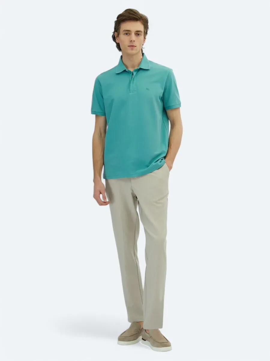 Nile Green Plain Polo Neck 100% Cotton T-Shirt - 2