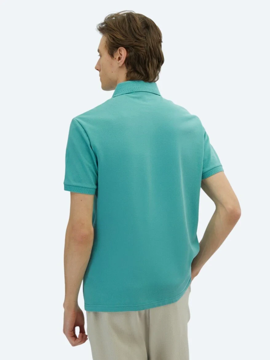 Nile Green Plain Polo Neck 100% Cotton T-Shirt 