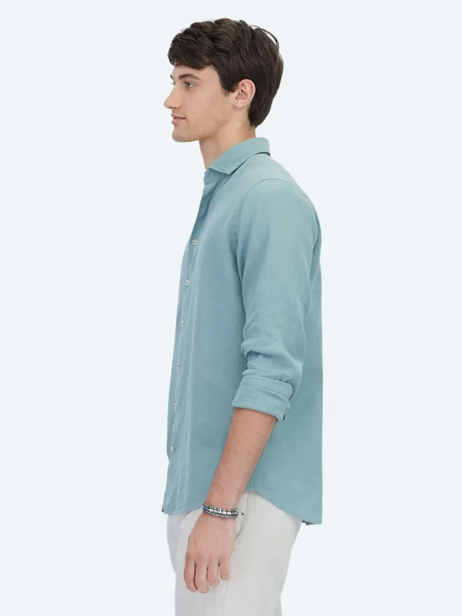 Nile Green Plain Weaving Casual Cotton Blended Shirt - 3
