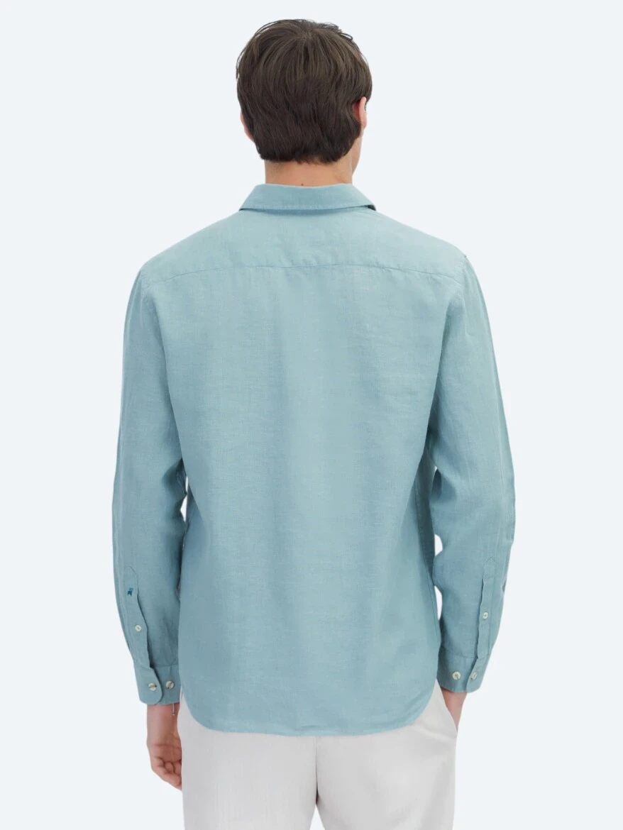 Nile Green Plain Weaving Casual Cotton Blended Shirt - 5