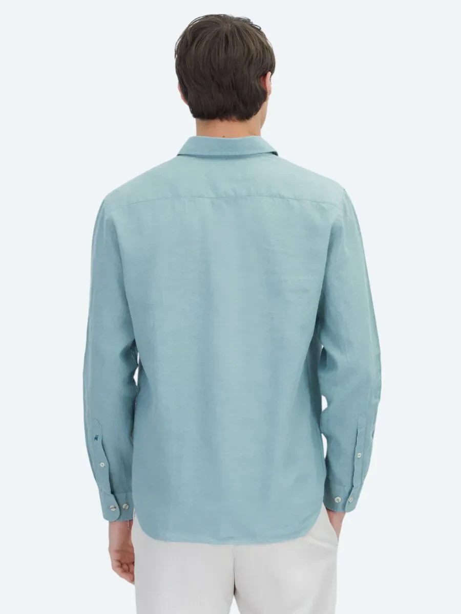 Nile Green Plain Weaving Casual Cotton Blended Shirt - 5