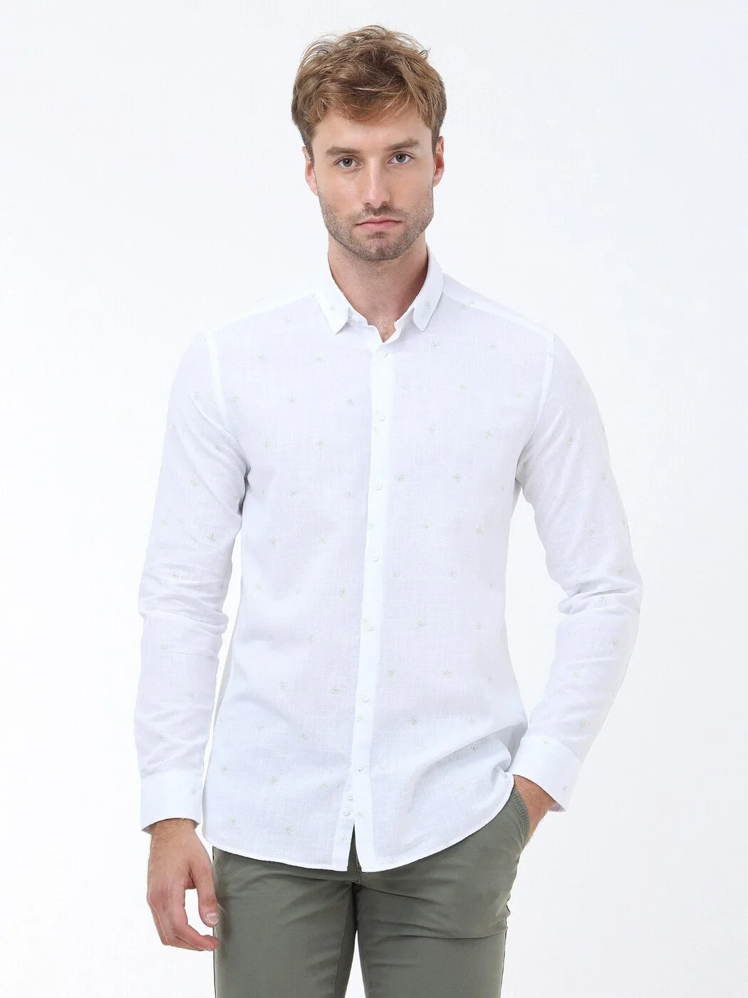 Nile Green Printed Regular Fit Weaving Casual 100% Cotton Shirt - 1