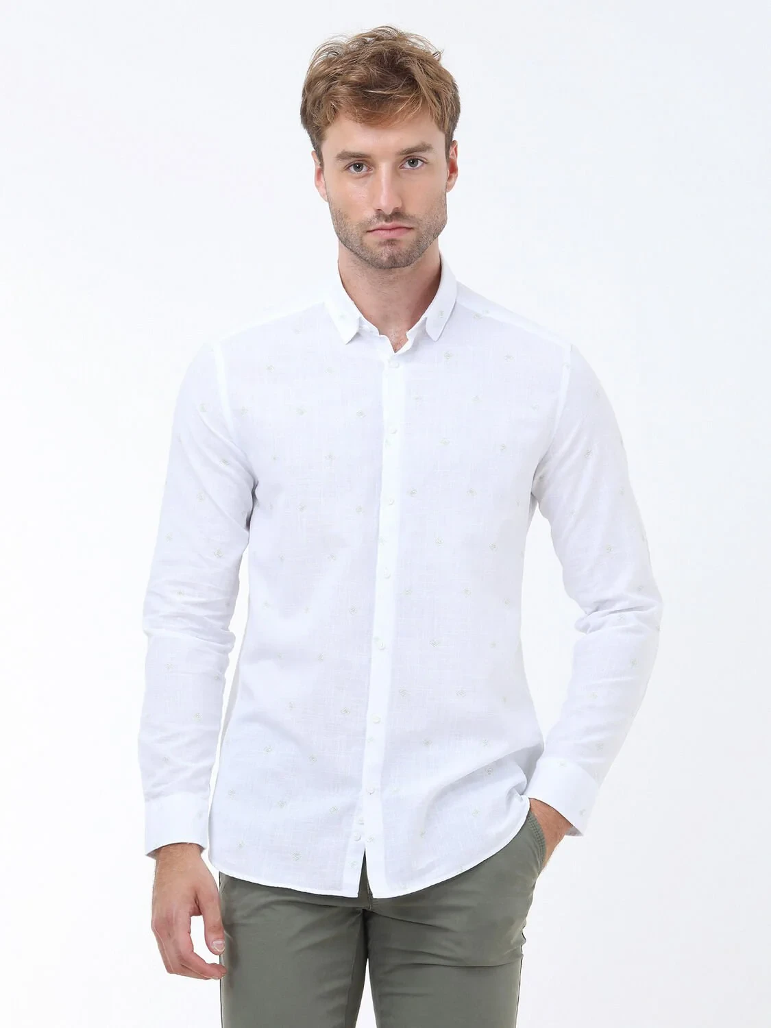 Nile Green Printed Regular Fit Weaving Casual 100% Cotton Shirt - 1