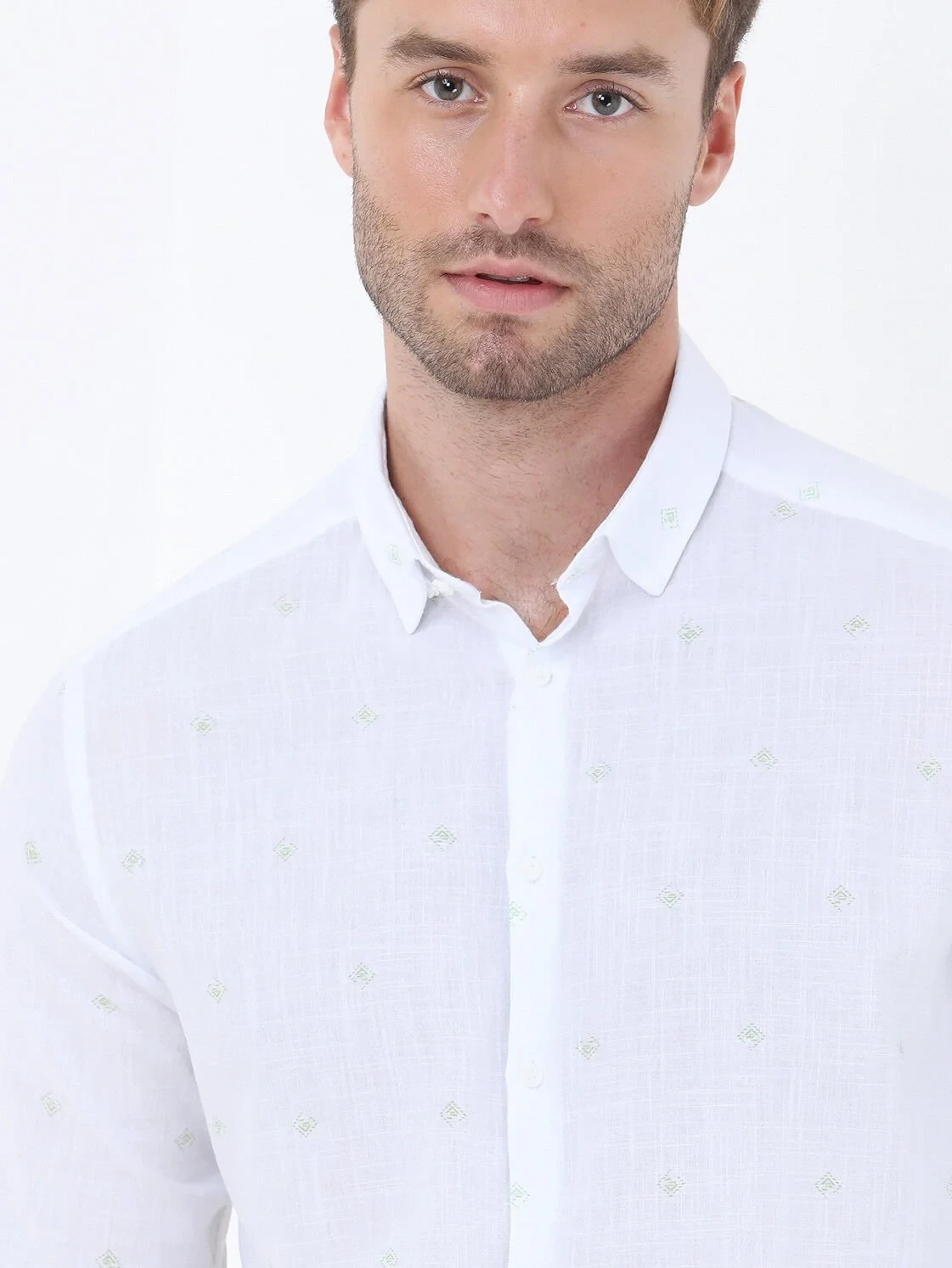 Nile Green Printed Regular Fit Weaving Casual 100% Cotton Shirt - 3