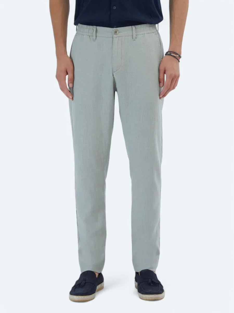 Nile Green Weaving Casual Cotton Blended Trousers - 2