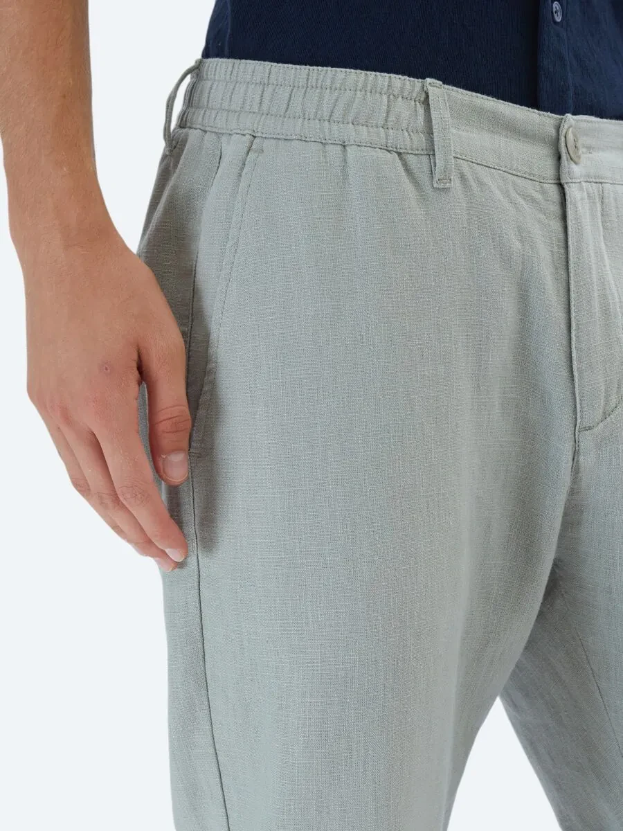 Nile Green Weaving Casual Cotton Blended Trousers - 4