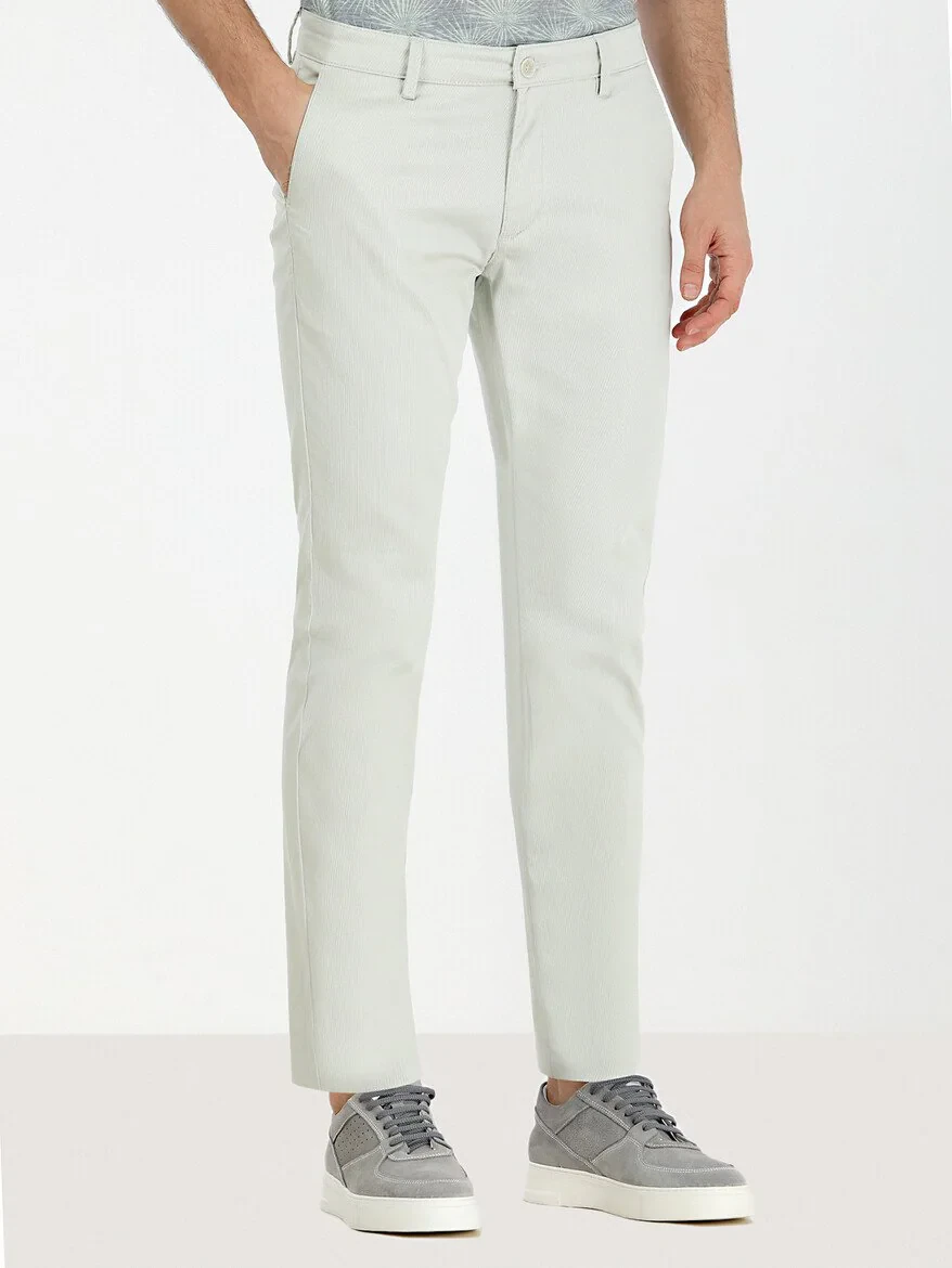 Nile Green Weaving Slim Fit Casual Cotton Blended Trousers - 1