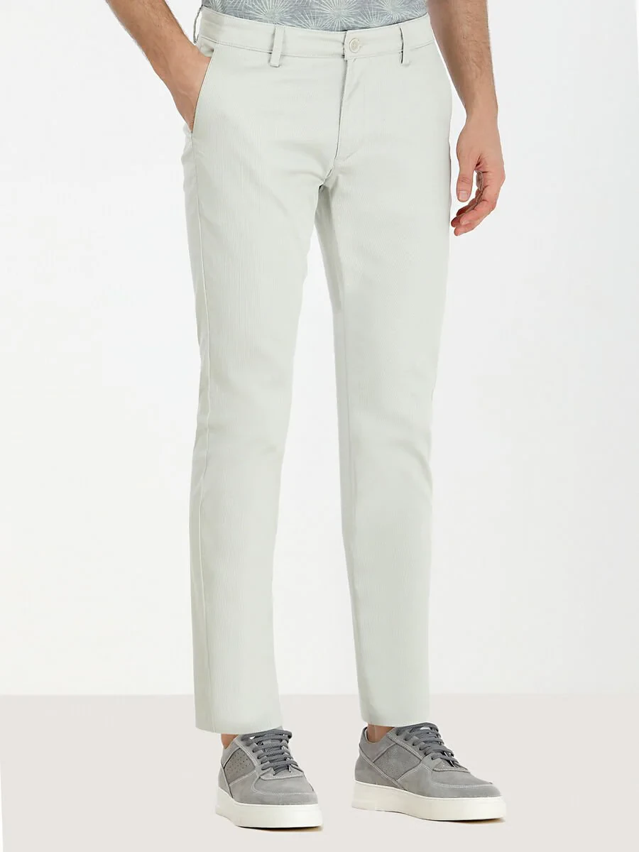 Nile Green Weaving Slim Fit Casual Cotton Blended Trousers - 1