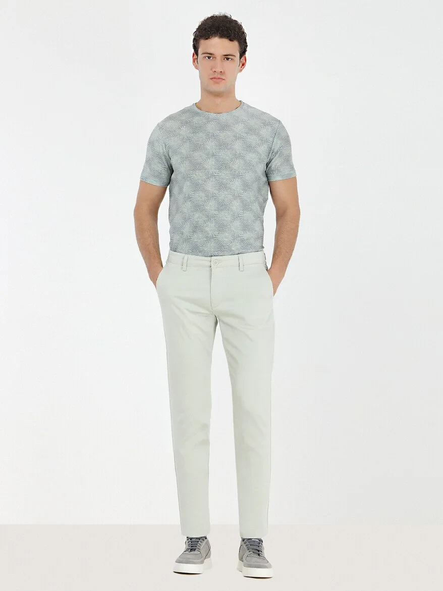 Nile Green Weaving Slim Fit Casual Cotton Blended Trousers - 2
