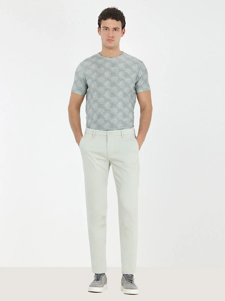 Nile Green Weaving Slim Fit Casual Cotton Blended Trousers - 2