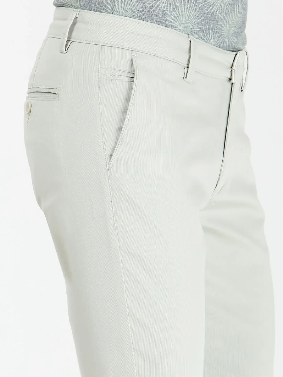 Nile Green Weaving Slim Fit Casual Cotton Blended Trousers - 3