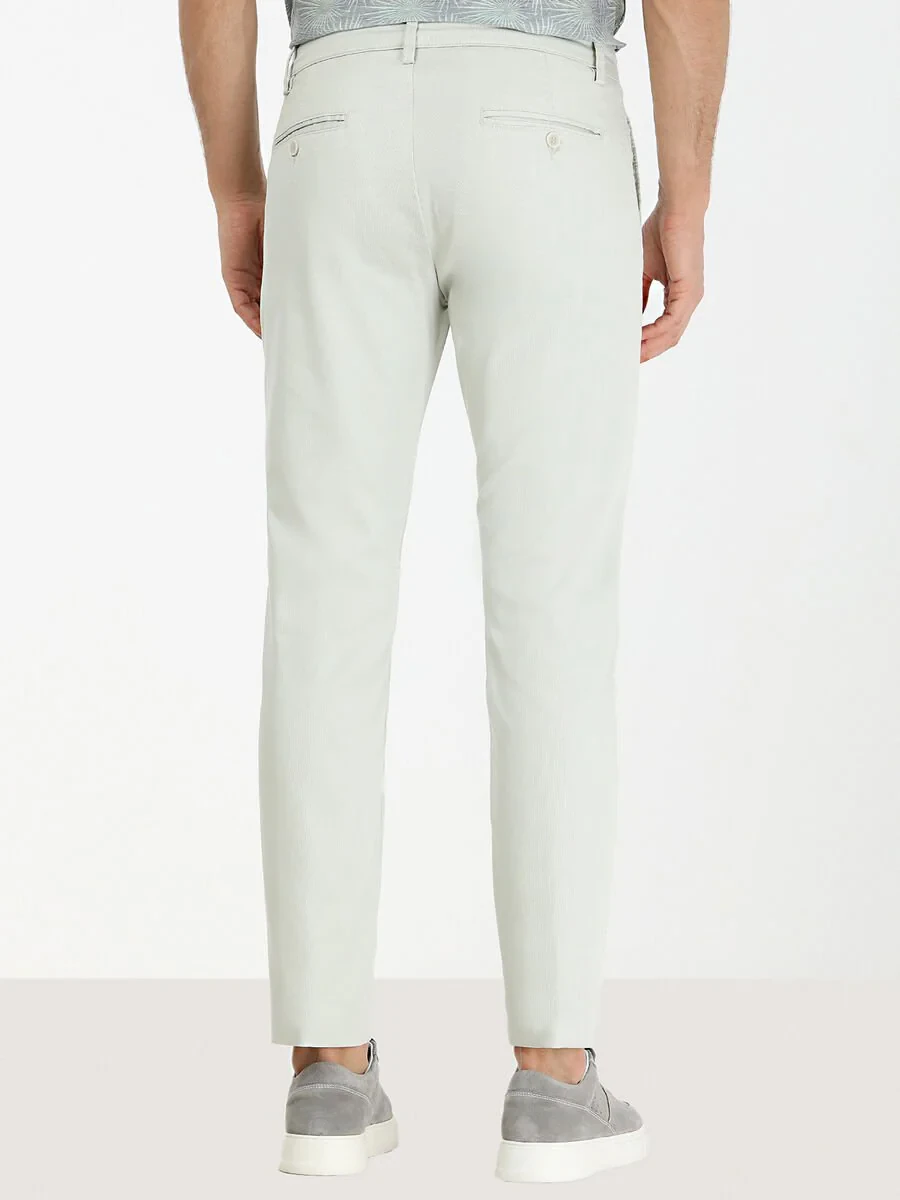 Nile Green Weaving Slim Fit Casual Cotton Blended Trousers - 4