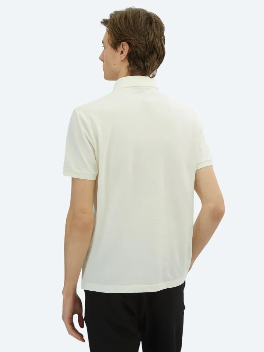 Off White Plain Polo Neck 100% Cotton T-Shirt - 5
