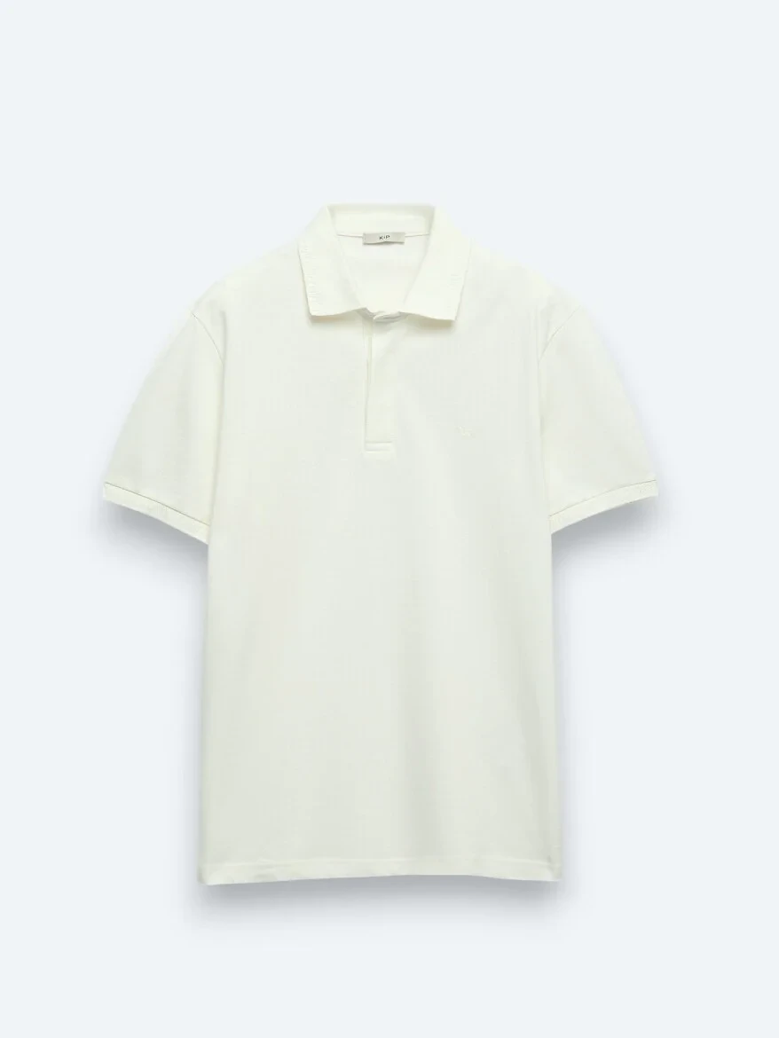 Off White Plain Polo Neck 100% Cotton T-Shirt - 6