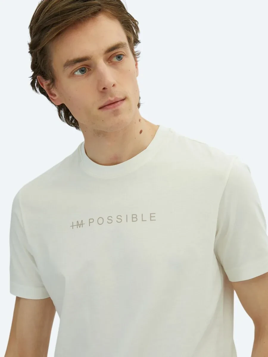 Off White Printed Crew Neck 100% Cotton T-Shirt - 3
