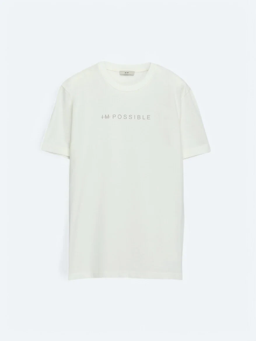 Off White Printed Crew Neck 100% Cotton T-Shirt - 6