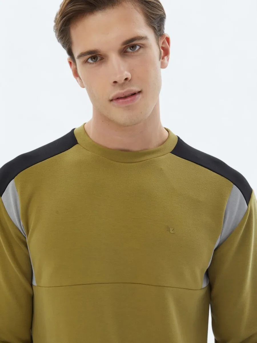 Oil Green Crew Neck Plain Sweatshirt - 1