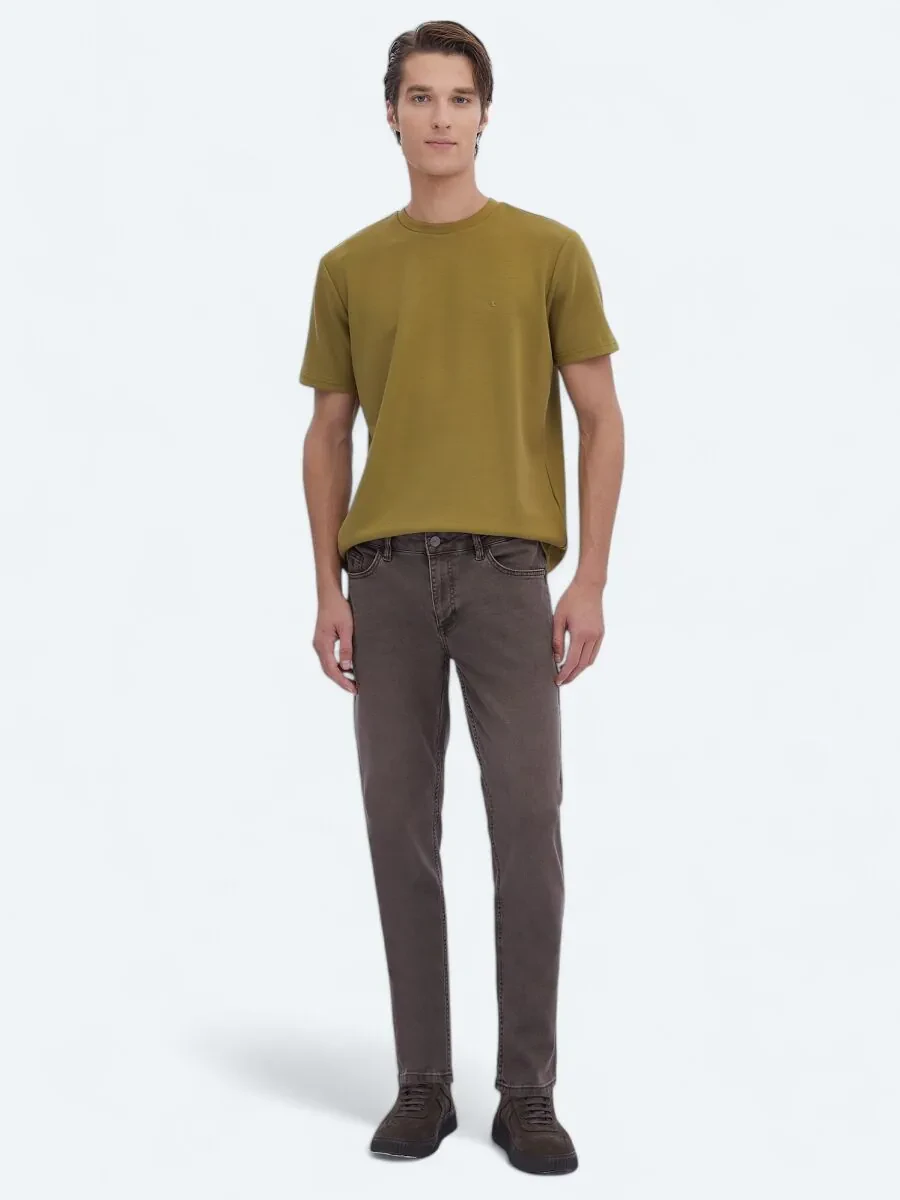 Oil Green Plain Crew Neck T-Shirt - 2