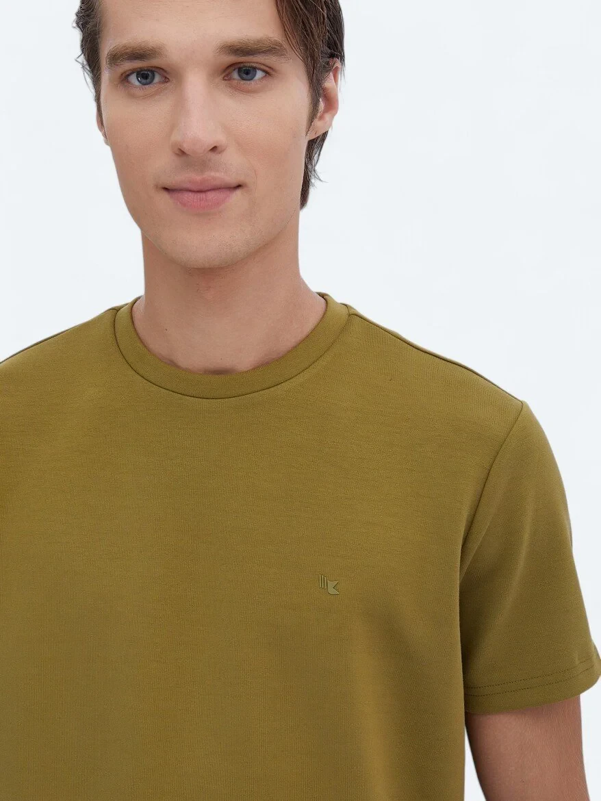 Oil Green Plain Crew Neck T-Shirt 