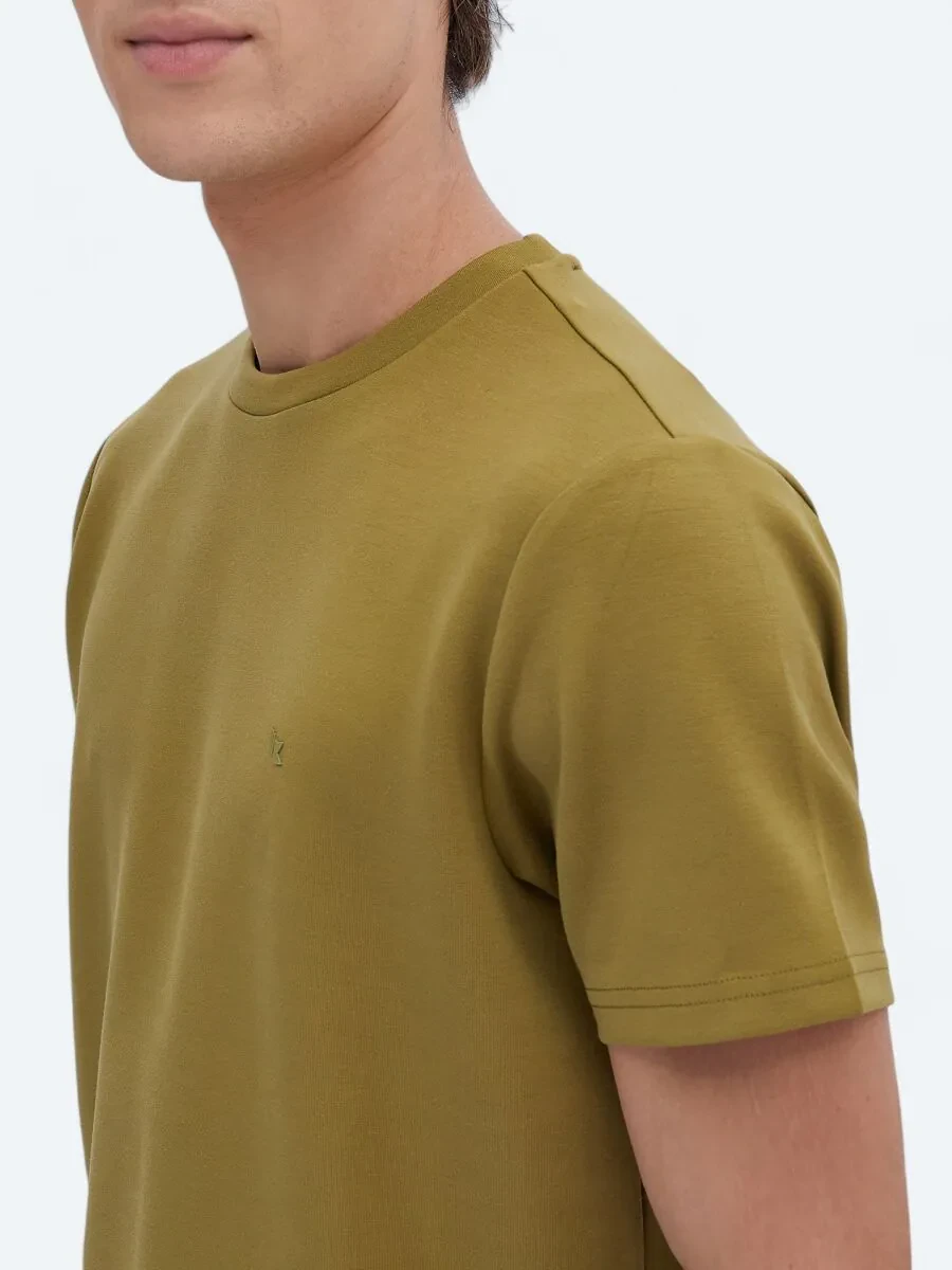 Oil Green Plain Crew Neck T-Shirt - 5