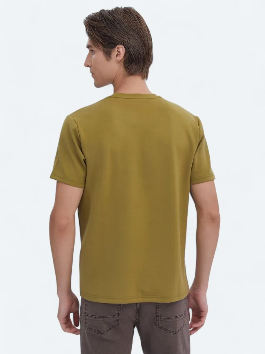 Oil Green Plain Crew Neck T-Shirt - 6