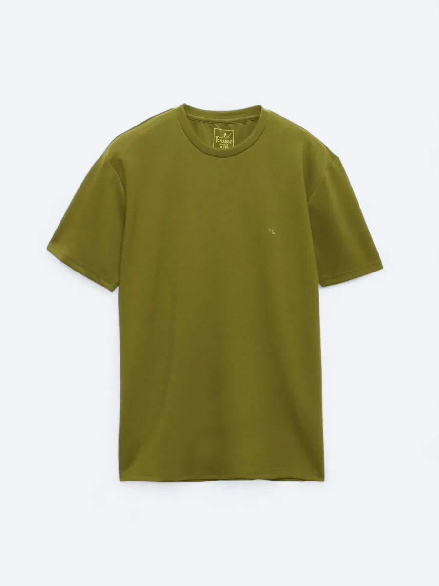 Oil Green Plain Crew Neck T-Shirt - 7