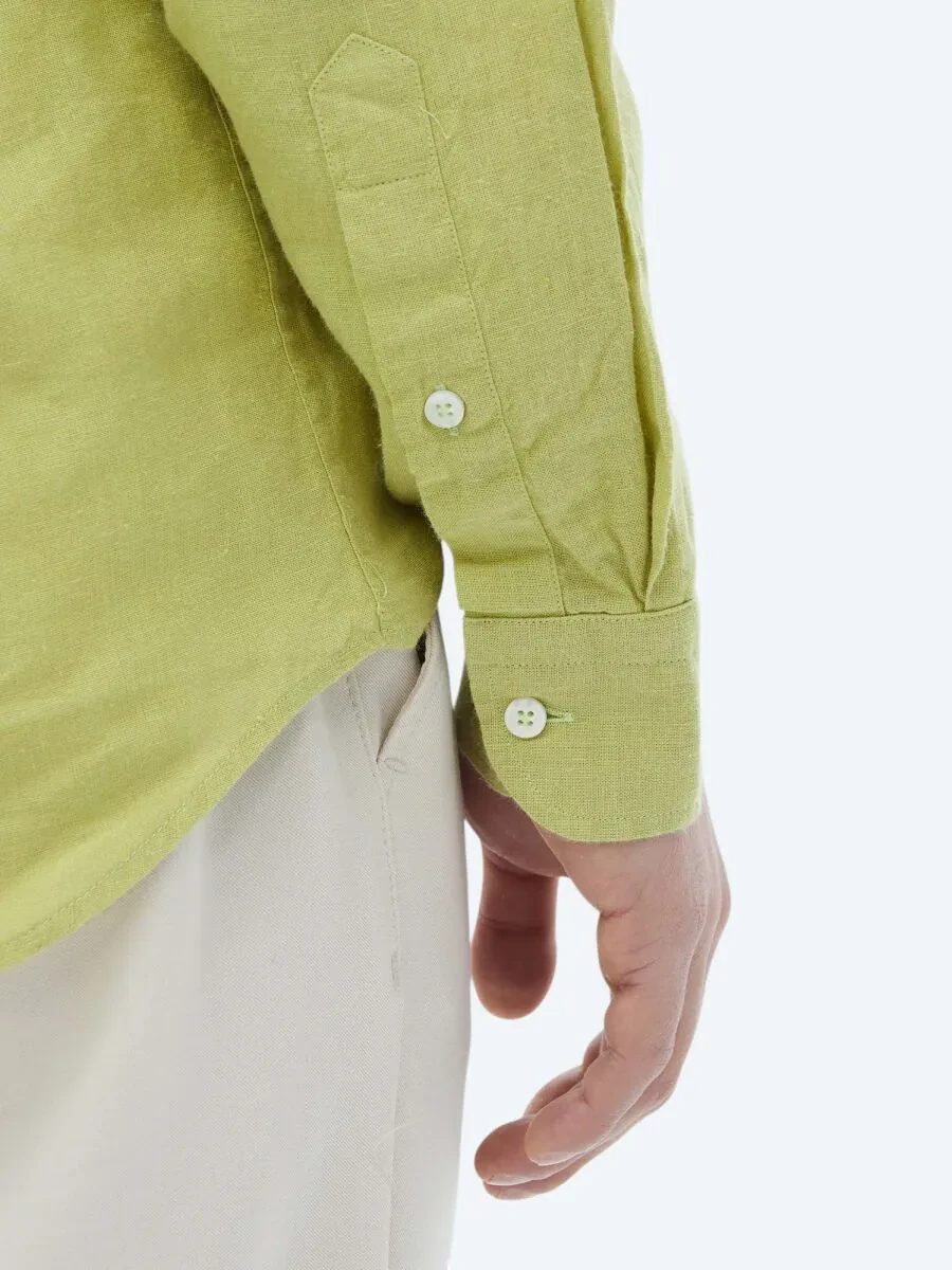 Oil Green Plain Regular Fit Weaving Casual Cotton Blended Shirt - 9
